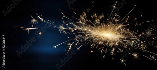 Fototapeta A Sparklers Burst Against a Dark Blue Background