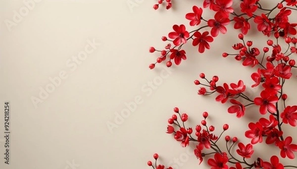 Fototapeta Simple Chinese New Year template with copy space for words. beige background