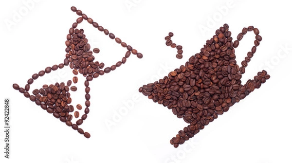 Fototapeta coffee beans - a falling hourglass with a cup