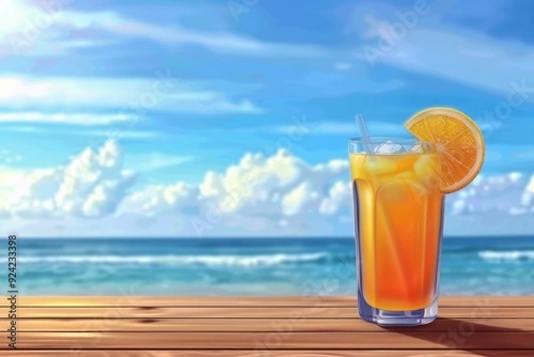 Fototapeta Three drinks with colorful straws. Assortment of vibrant refreshments. Food and beverage concept