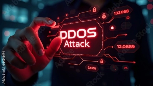 Fototapeta Cybersecurity DDOS Attack Alert