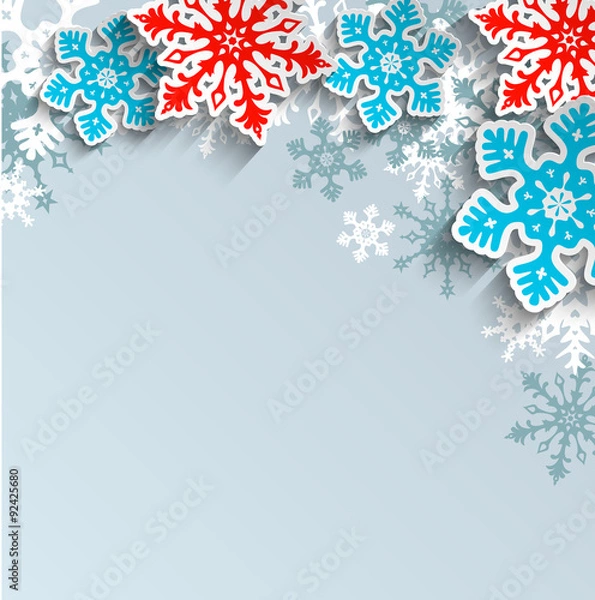Obraz Abstract snowflakes  on gray background, winter concept