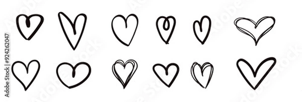 Fototapeta Hand drawn heart icon set heart sketch art