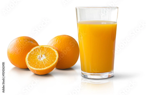 Obraz Um copo de suco natural de laranja isolado em fundo transparente.	