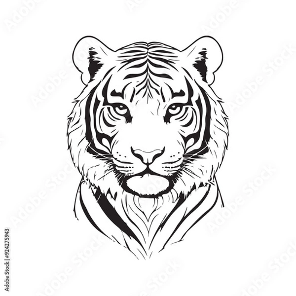 Fototapeta line art tiger on white background. sketch style. Vector graphic icon animal.