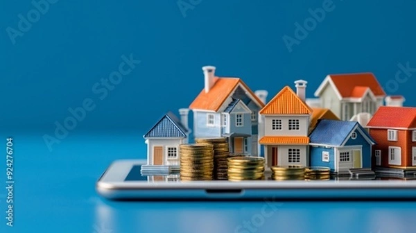 Fototapeta Real estate investment portfolio on a tablet, showing property values and financial returns