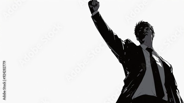 Fototapeta 拳を挙げているビジネスマンのシルエット9