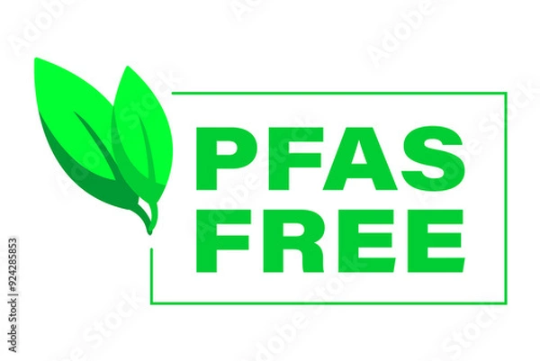 Fototapeta A set of PFAS Free badges in various designs with leaf motifs, indicating chemical free and environmentally safe products. PNG BACKGROUND