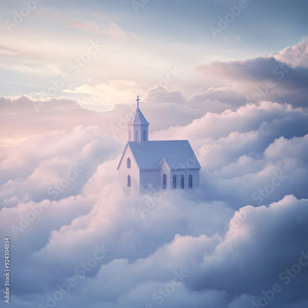 Obraz Dreamy Minimalistic Church Among Soft Clouds and Sky