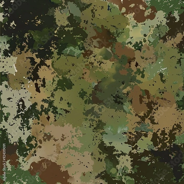 Fototapeta Seamless pattern of army camouflage in shades of green and brown, detailed and realistic texture, perfect for military fabric design