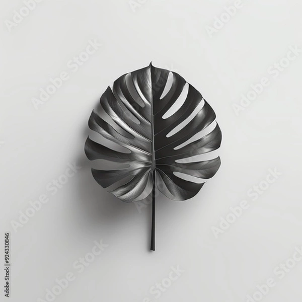 Fototapeta Monstera leaf with shadow on solid white background, single object