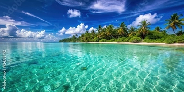 Fototapeta Crystal clear water in a tropical paradise, ocean, blue, waves, ripple, liquid, pure, refreshing, aqua,serene, tranquil