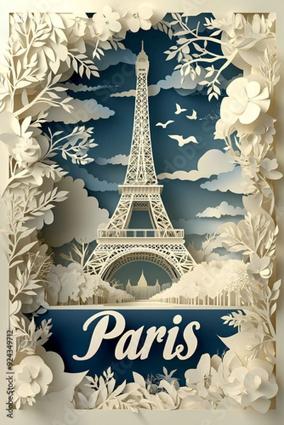 Fototapeta Eiffel Tower Papercraft