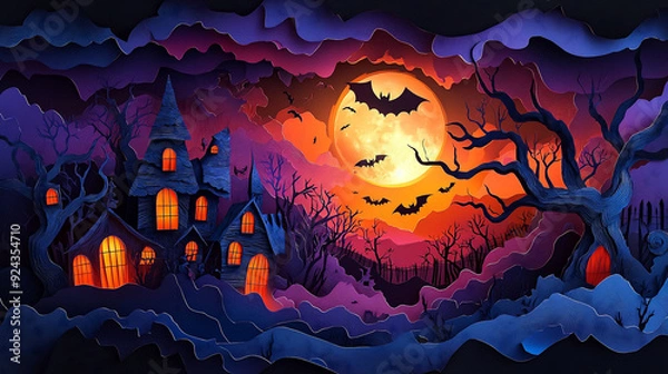 Fototapeta ハロウィンのコミカルなイラスト、ペーパーアート