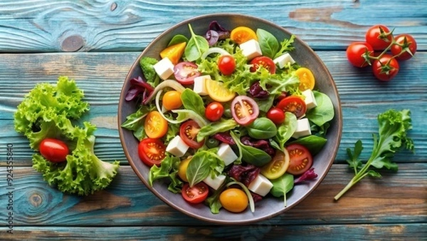 Obraz Fresh mixed salad for lunch break, healthy, food, meal, vegetables, organic, green, appetizing, delicious