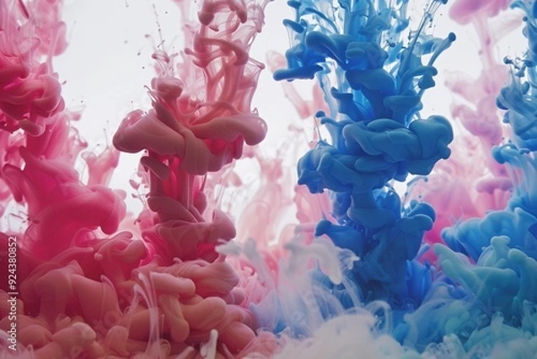 Fototapeta Color paint drops in water , abstract color mix , drop of Ink color mix paint falling on water Colorful ink in water,