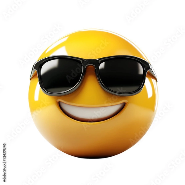 Fototapeta Smiling face with sunglasses three-dimensional emoji,3d cheerful glasses emoji isolated on transparent background, Happy sun emoji,png,3d smiling face emoji with expression sun glasses on, transparent