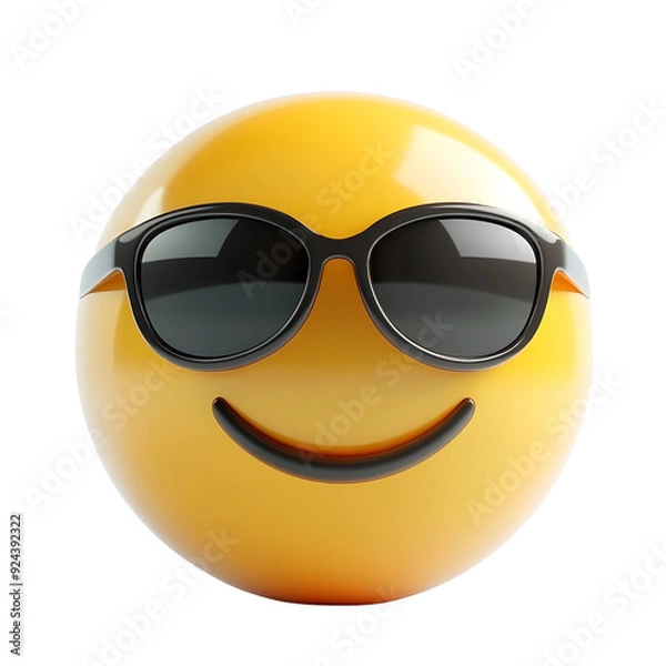 Fototapeta Smiling face with sunglasses three-dimensional emoji,3d cheerful glasses emoji isolated on transparent background, Happy sun emoji,png,3d smiling face emoji with expression sun glasses on, transparent
