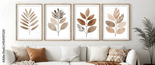 Fototapeta Boho & Scandi Wall Decor: Neutral Botanical and Abstract Prints and a Mockup template 