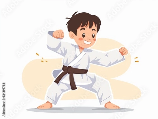Obraz child practicing taekwondo simple illustration. AI generated