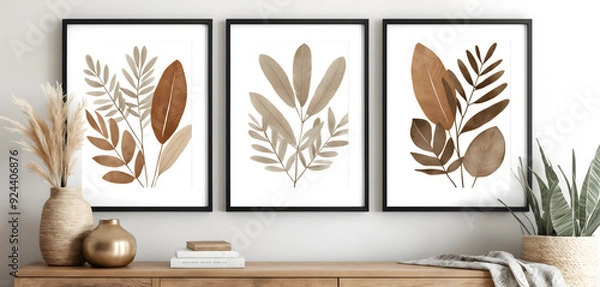 Fototapeta Boho and Scandi Prints Mockup: Neutral Botanical and Abstract Wall Art