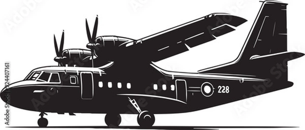 Fototapeta Airplane Flying silhouette flat vector illustration isolated on a white background