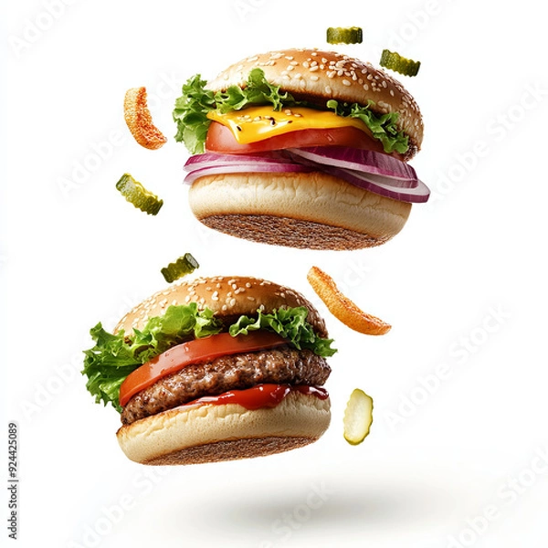 Fototapeta hamburgers floating in the air