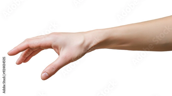 Fototapeta A high-resolution image of a human hand reaching out, isolated on a transparent background. 