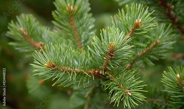 Fototapeta A pine tree with green leaves, Generative AI
