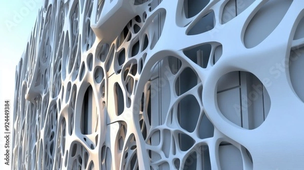 Obraz A 3D model of a building facade where veinlike patterns in the design are cracking and breaking apart