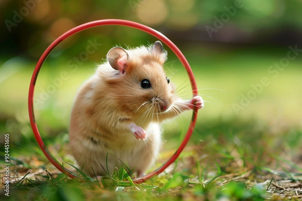 Fototapeta Hamster enjoying hula hoop generated by AI