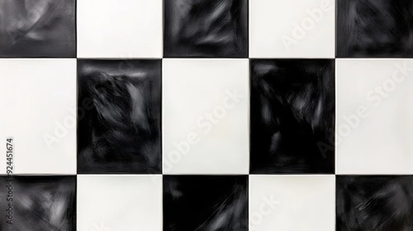 Fototapeta Iconic checkerboard pattern, black and white, meticulously aligned, ideal for conveying a classic yet contemporary feel