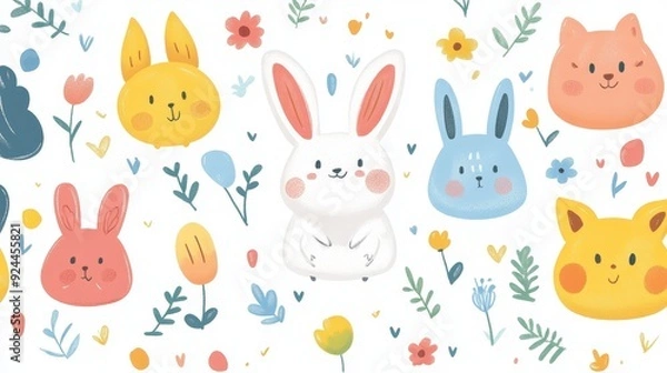 Fototapeta Cute hand drawn cartoon illustration with a pure white background and colorful line drawing, suitable for children's materials and X-ray visual effects.
