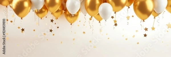 Fototapeta Golden Star Balloons on a Light Background: A Celebration of Festive Joy and AI-Generated Artistic Elegance for Modern Decor and Digital Wallpapers.