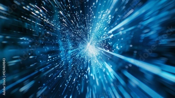 Fototapeta Blue digital cyberspace and digital data network connection concept. High speed internet digital data transfer. Future technology digital abstract background concept.