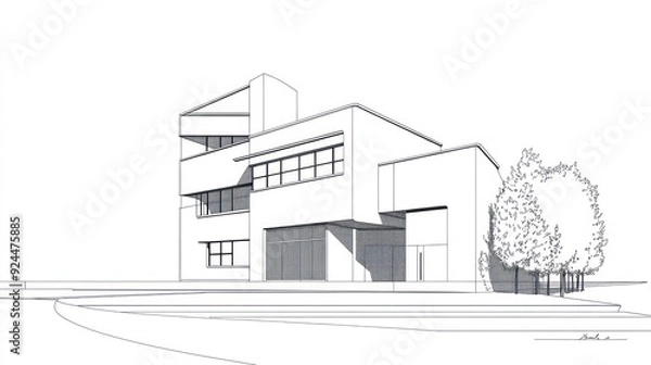 Fototapeta Architectural Sketch of a Modern House