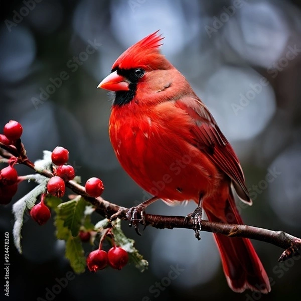 Fototapeta red-northern-cardinal-on-a-branch