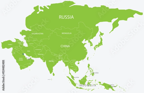 Fototapeta Highlighted map of KUWAIT inside detailed blank flat political map of the Asian continent on isolated background