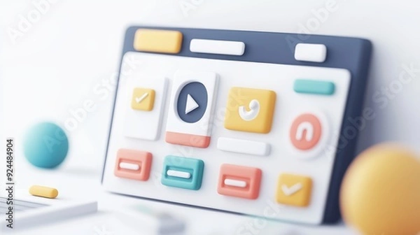 Fototapeta Colorful user interface buttons and elements designed in a playful style, perfect for digital media and technology themes.