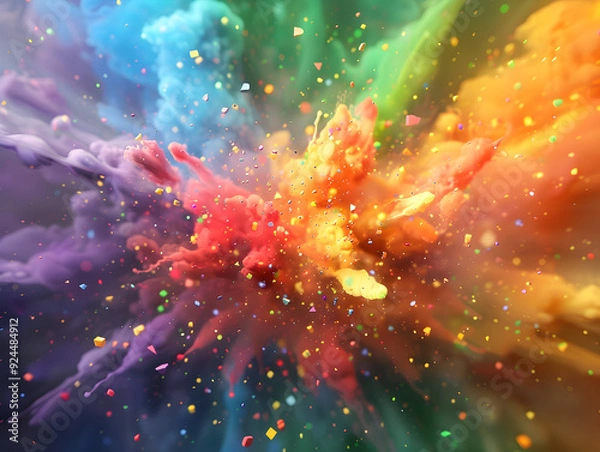 Fototapeta Abstract colorful explosion with confetti.