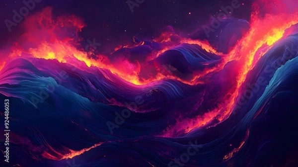 Fototapeta 15. Softly glowing waves of color flowing through a surreal, dark landscape
