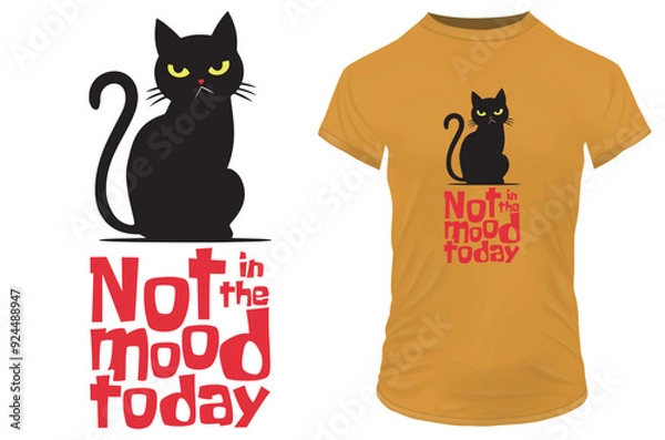 Fototapeta Sillouette of an angry moody cat with a funny quote Not in the mood today. Vector illustration for tshirt, website, print, clip art, poster and print on demand merchandise.
