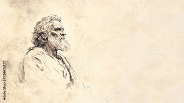 Fototapeta Joshua's Farewell Address: Joshua, an old man, reflecting on life and Israel's journey, feeling peace and fulfillment, biblical illustration, Beige Background