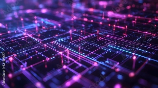 Fototapeta 73. An intricate network of glowing, interconnected lines and shapes with a high-tech, neon aesthetic