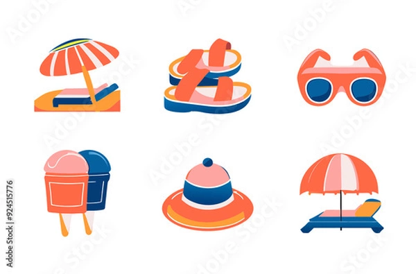 Fototapeta Summer Icons set on a transparent background Summer items Icons set Clip art Stickers pack design
