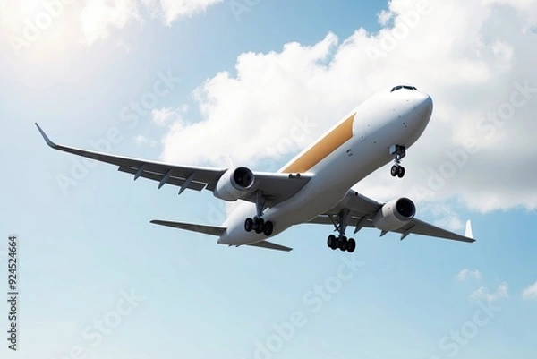 Obraz 3D Rendering of a Large Cargo Plane in Flight Over a White Background for Freight Logistics Solutions