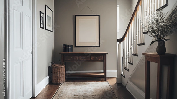 Fototapeta Frame & poster mockup, Hallway, entry foyer interior with frame mock up.