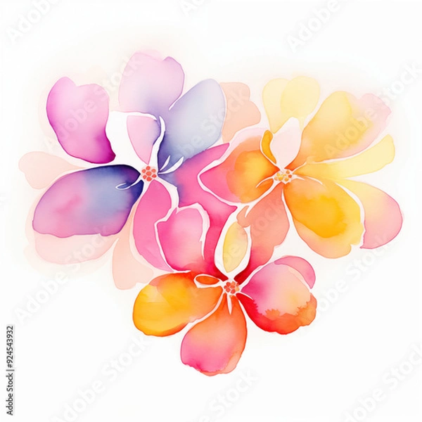 Fototapeta A vibrant watercolor illustration showcasing a cluster of colorful, abstract flowers in soft, blended hues.