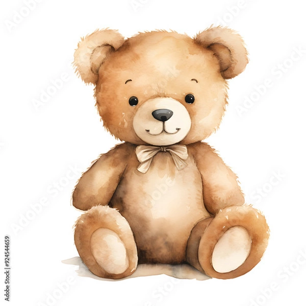 Fototapeta Watercolor Teddy Bear with Soft Smile in Warm Pastel Tones,Gentle and Comforting Plush Toy