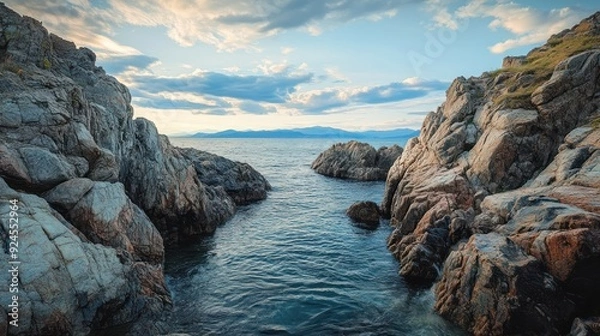 Obraz Rocky Cliffs Enclosing a Calm Ocean Inlet